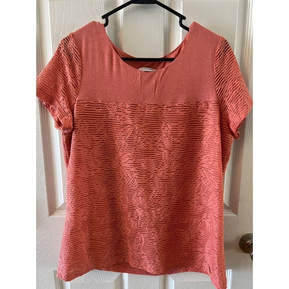 Calvin‎ Klein Short Sleeve Blouse Coral Large